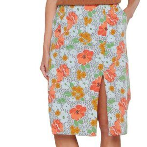 TOAD & CO Skirt Midi Sunkissed Elastic Waist Pockets Weathered Blue Print Small